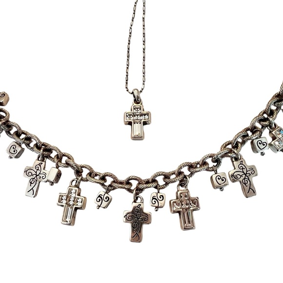 Brighton 2pc. Set Necklace & Bracelet Etched Filagree and Crystal Crosses - Picture 12 of 12